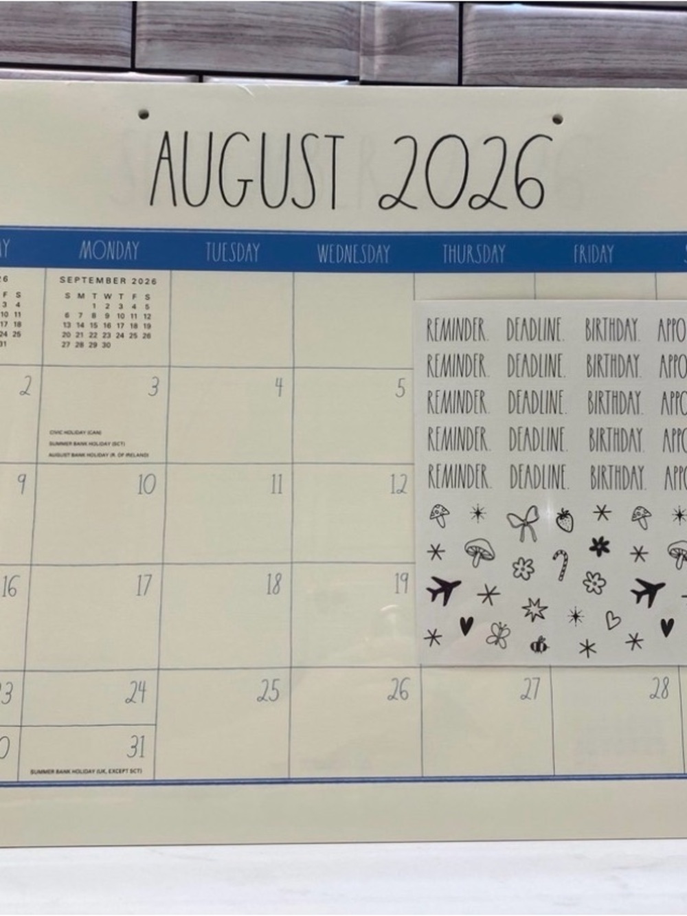 Wall Calendar Planner - Cream and Blue Monthly Desk Calendar